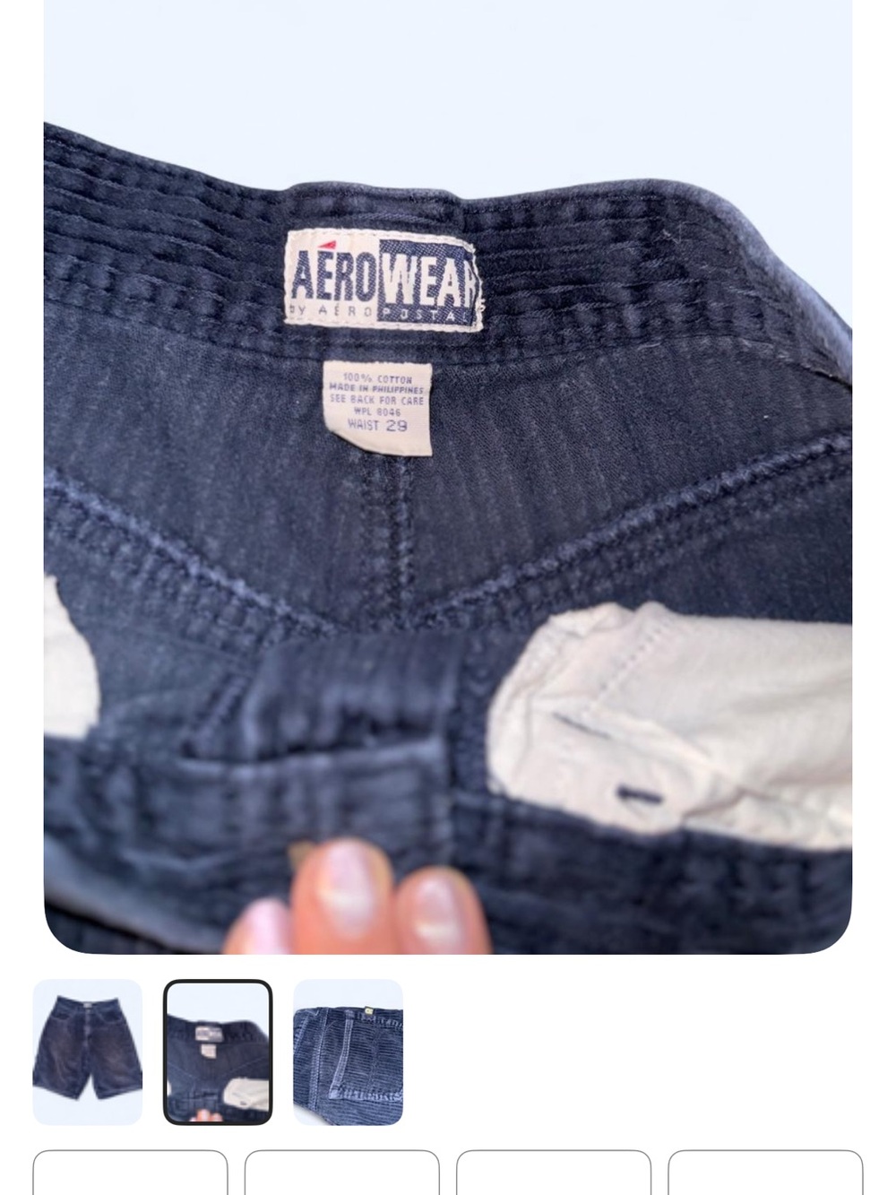 9os unisex Navy Corduroy Shorts - Picture 2 of 3